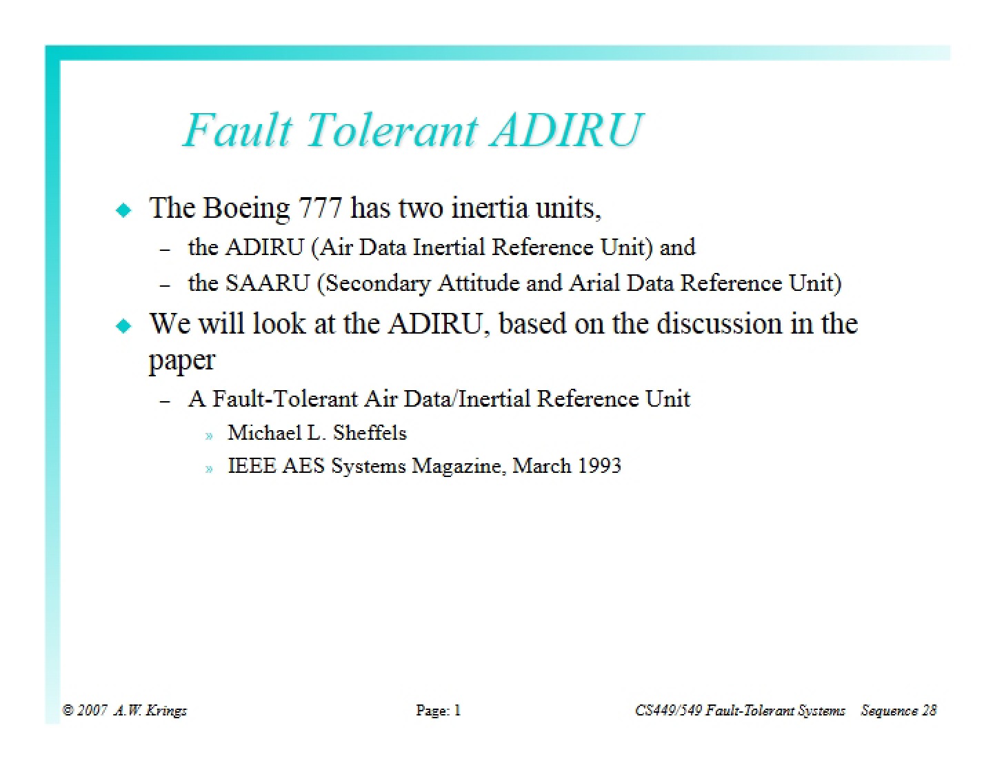 ADIRU Fault Tolerance