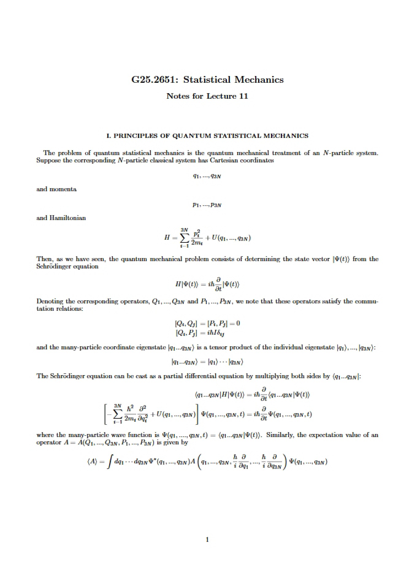 Quantum Statistical Mechanics Principles