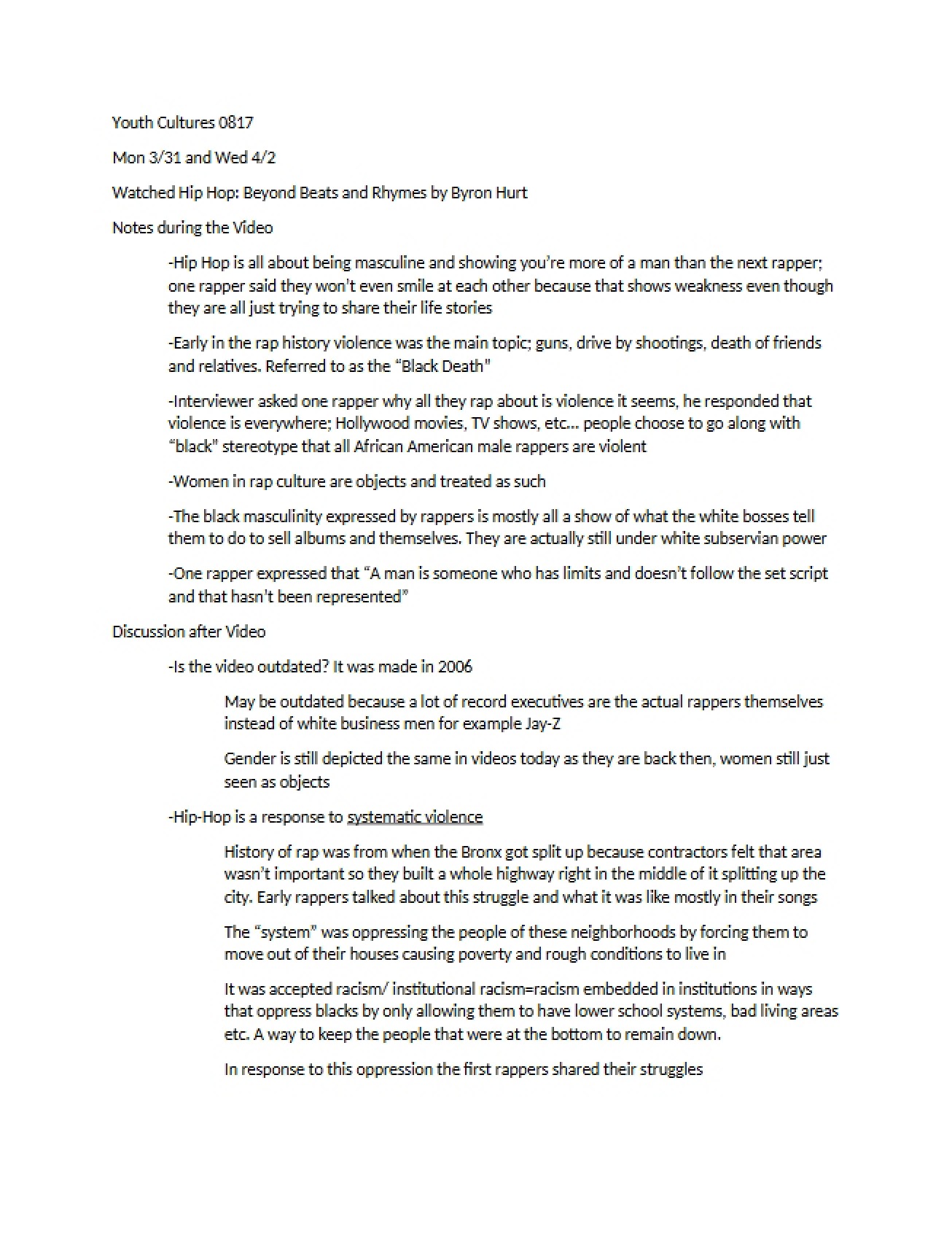 Course Notes on Youth Cultures