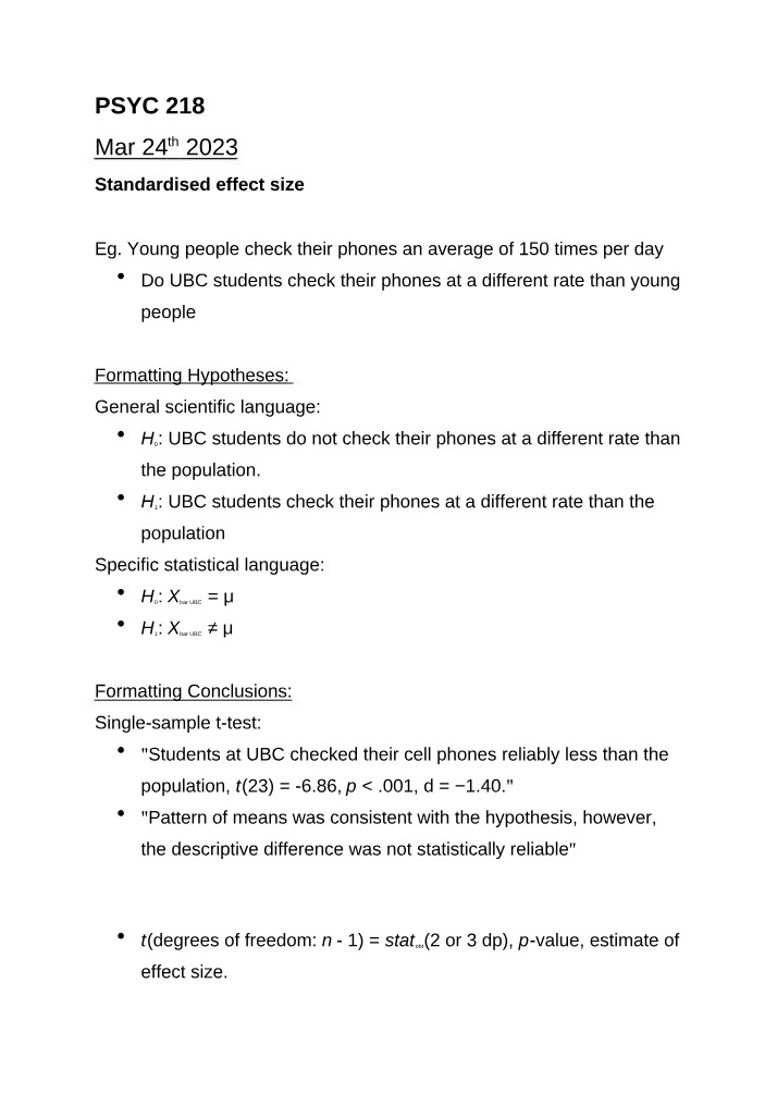 Comparing Phone Usage of UBC Students - Standardised Effect Size