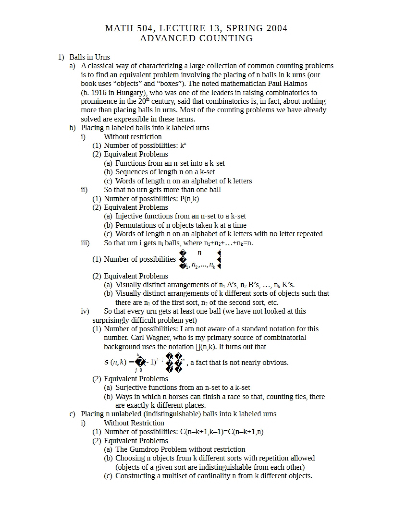 Advanced Counting (Lecture 13)