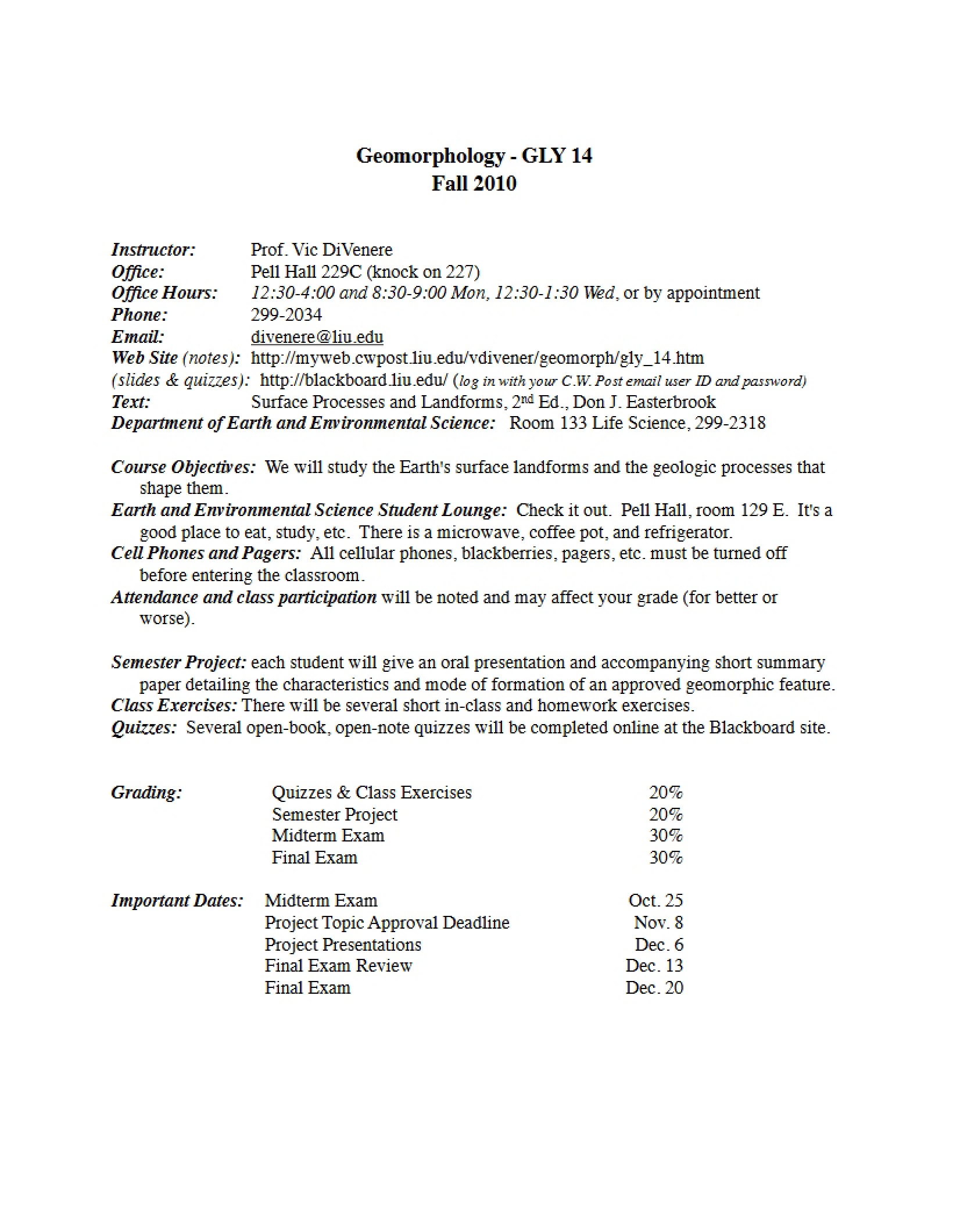 Geomorphology Syllabus