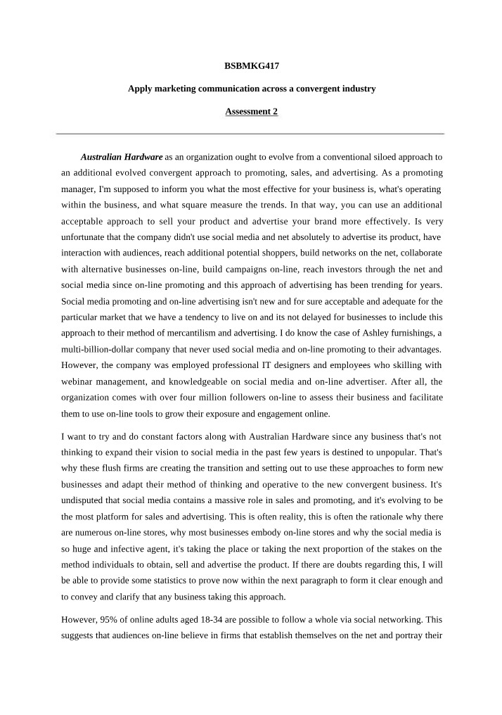 Assessment 2 for BSBMKG417