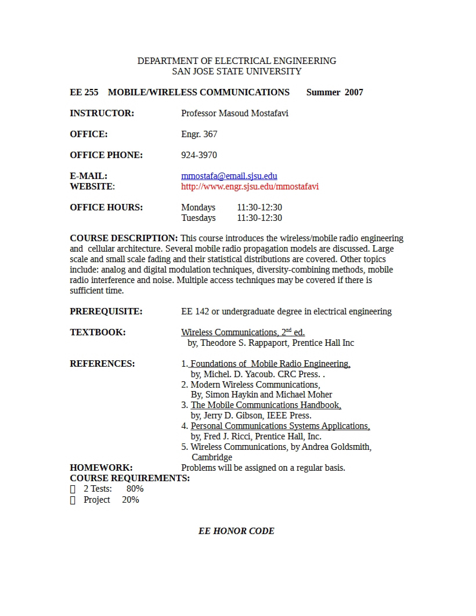 Course Outline for Wireless Comm