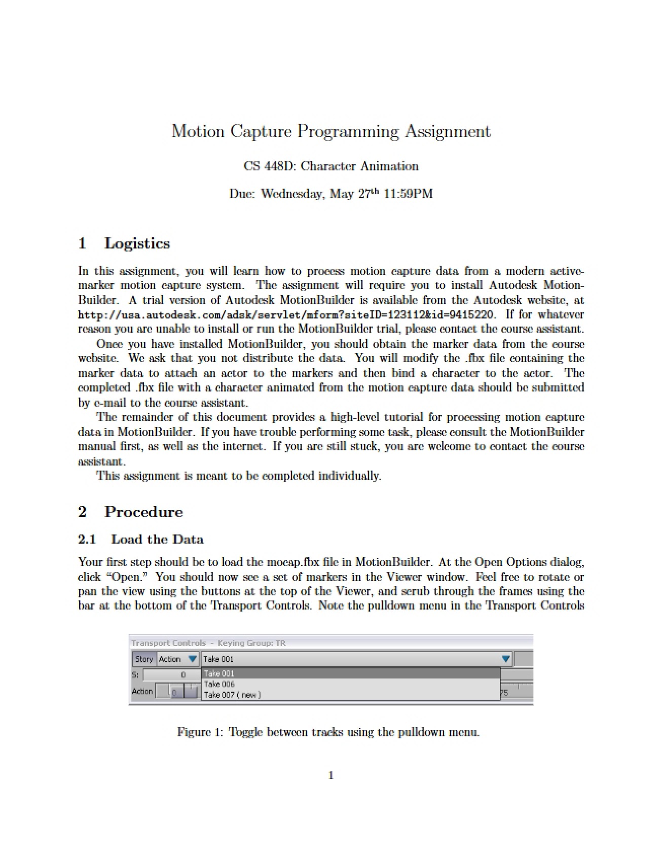 Programming Assignment for Motion Capture