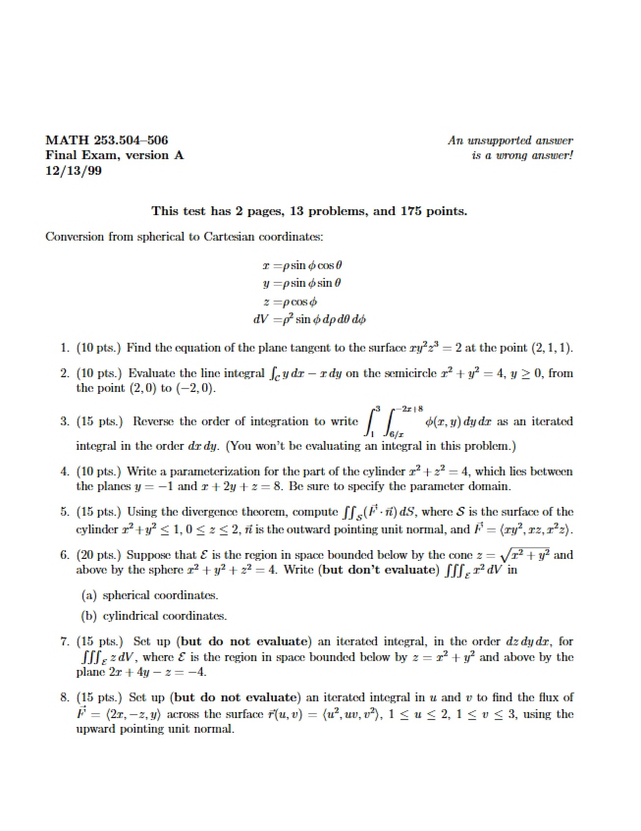 Final Exam A