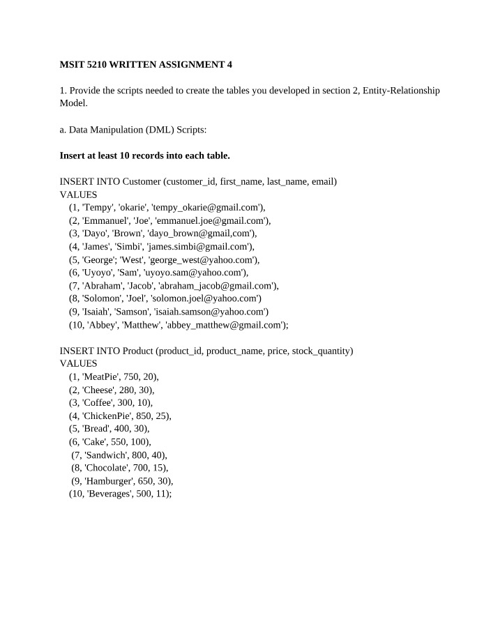 Written Assignment 4 for MSIT 5210