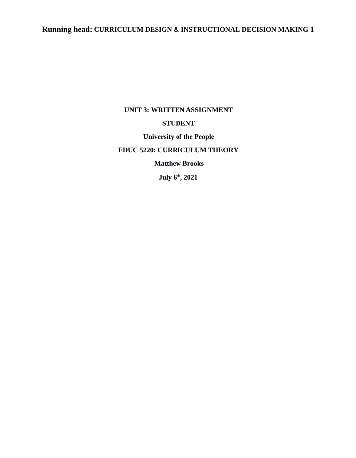 Written Assignment for Unit 3