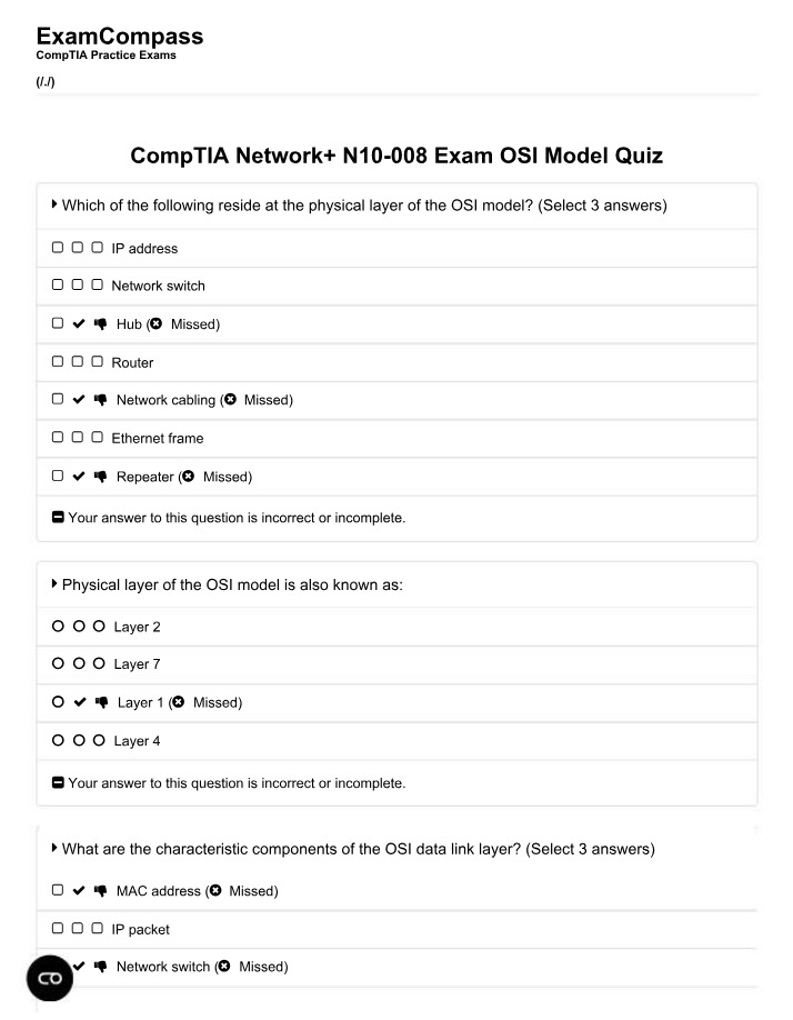 Network+ N10-008 OSI Model Quiz
