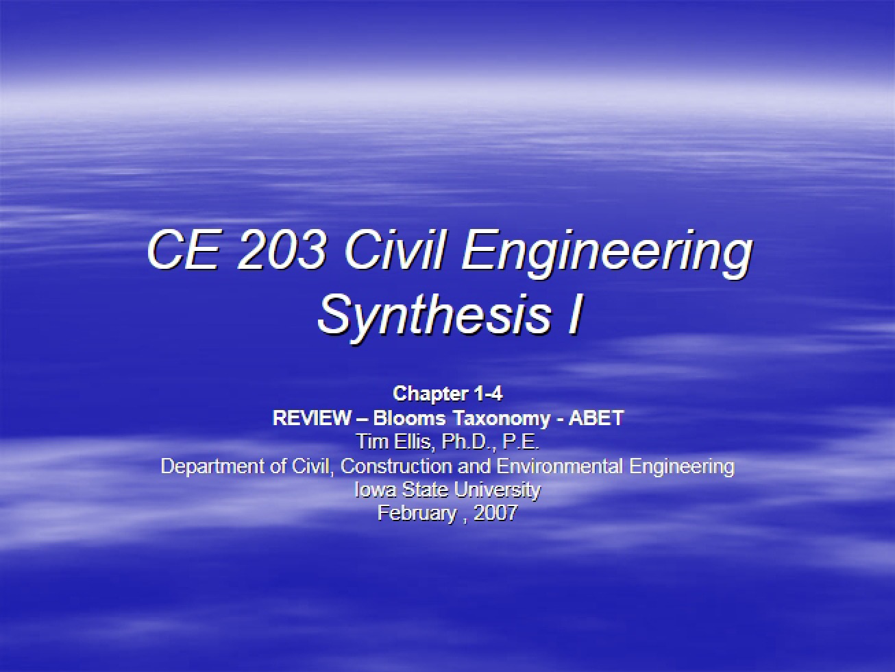 Seventh Lecture for Engineering Synthesis I