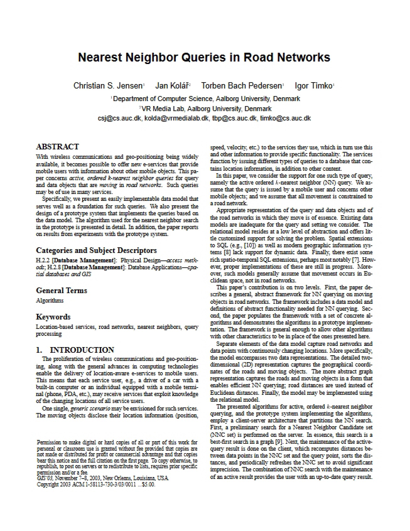 Road Network Nearest Neighbor Queries