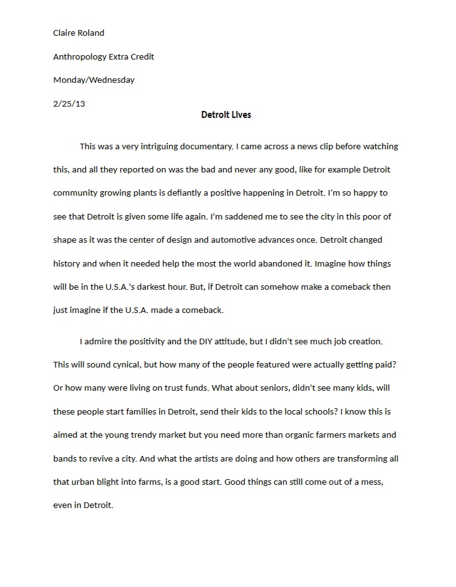 Anthropology Extra Credit Three