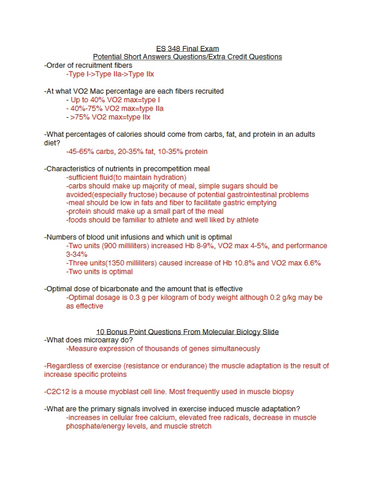 Exercise Physiology Final Assessment