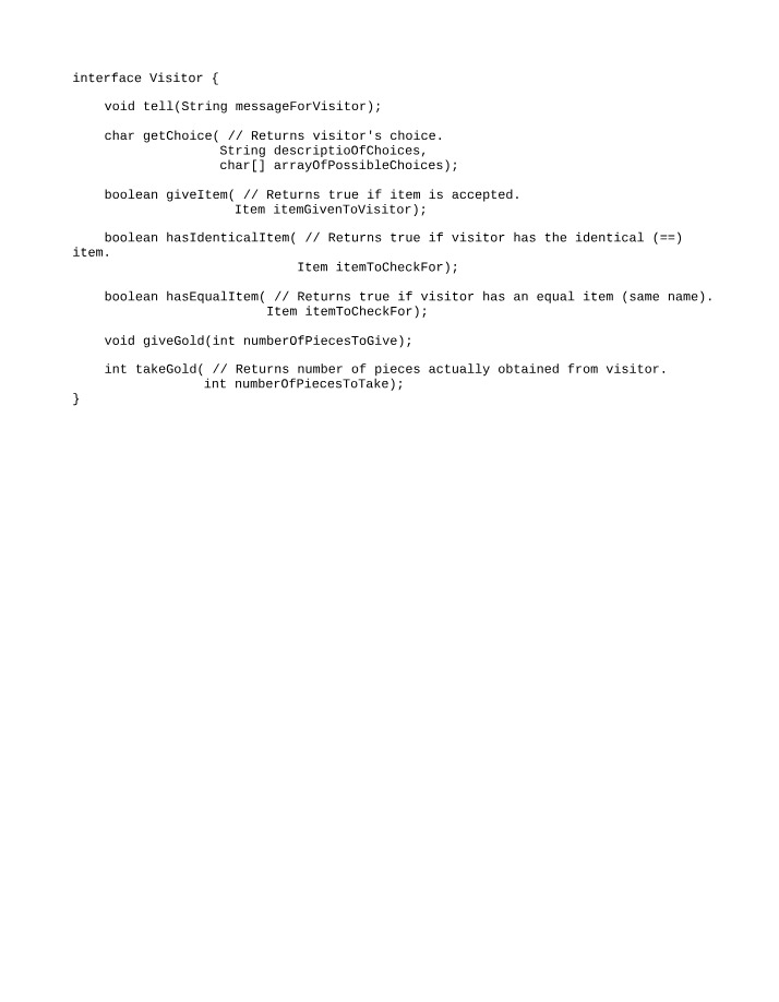 Methods and Functions for Visitor Interface