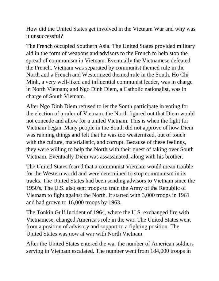 United States Involvement and Failure in the Vietnam War