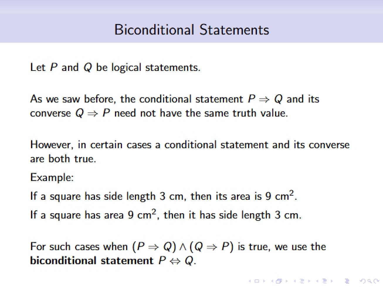 Biconditional Logic Statements