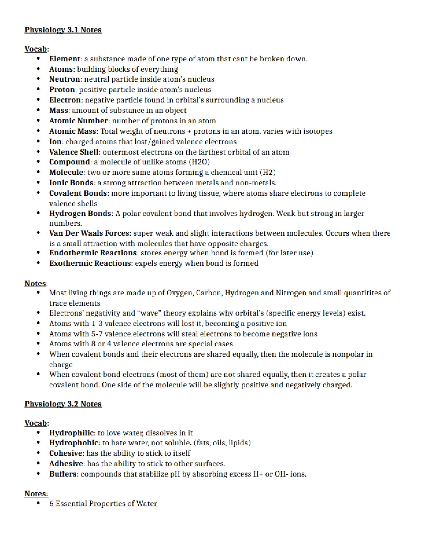 Physiology Notes Chapter 3