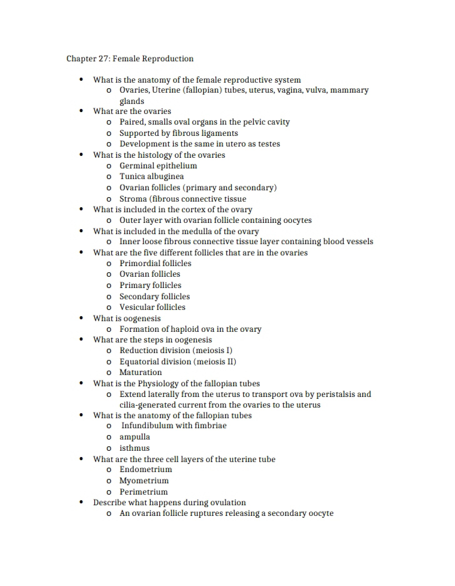 Female Reproduction (Chapter 27)