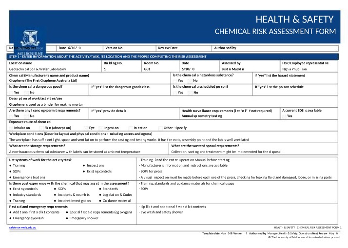 Graphene Chemical Risk Assessment Form