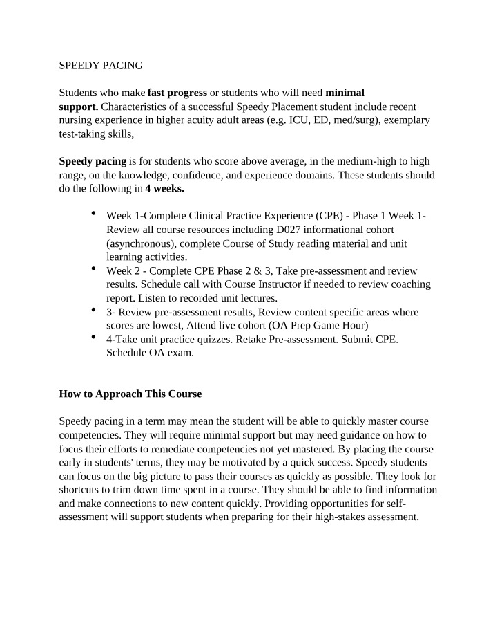 Speedy Pacing Strategies for Nursing Courses