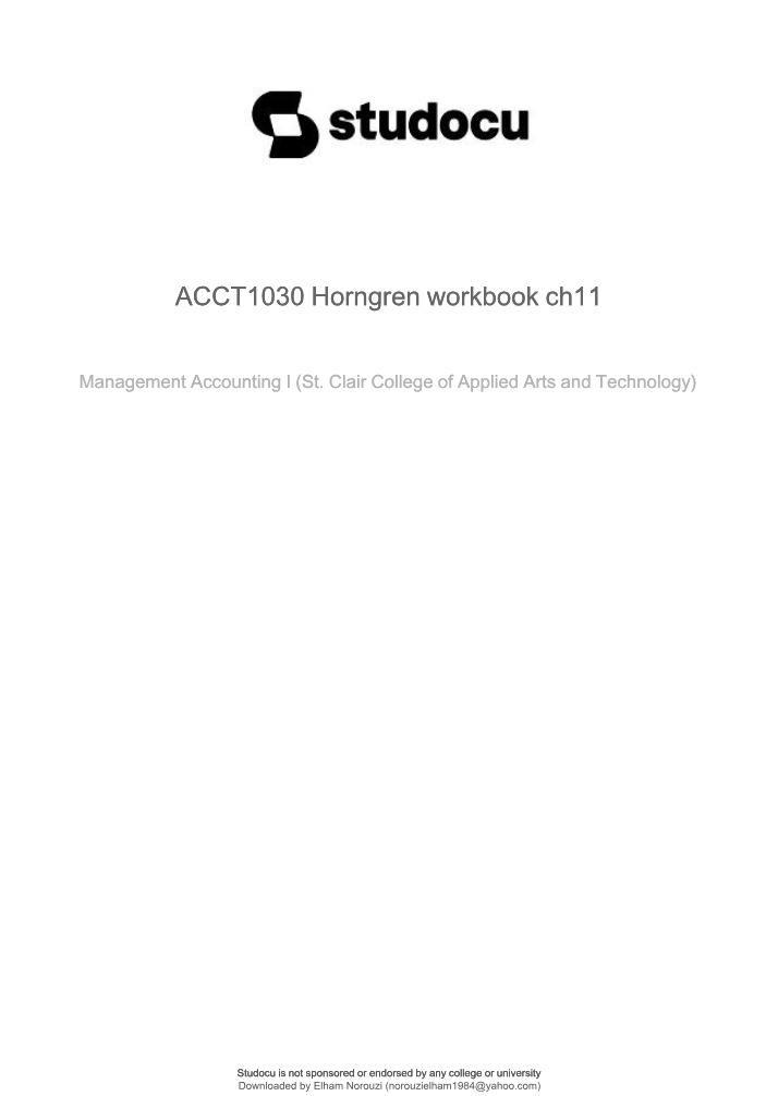 Workbook Chapter 11 - Management Accounting I