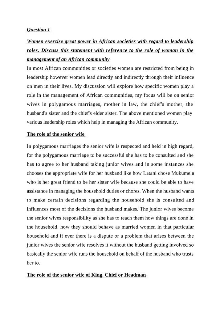 Women in African Communities - Leadership and Riddling