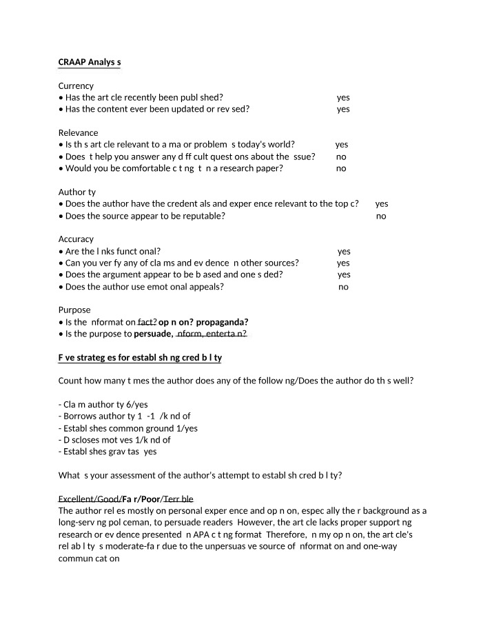 CRAAP Analysis for Source Credibility and Relevance