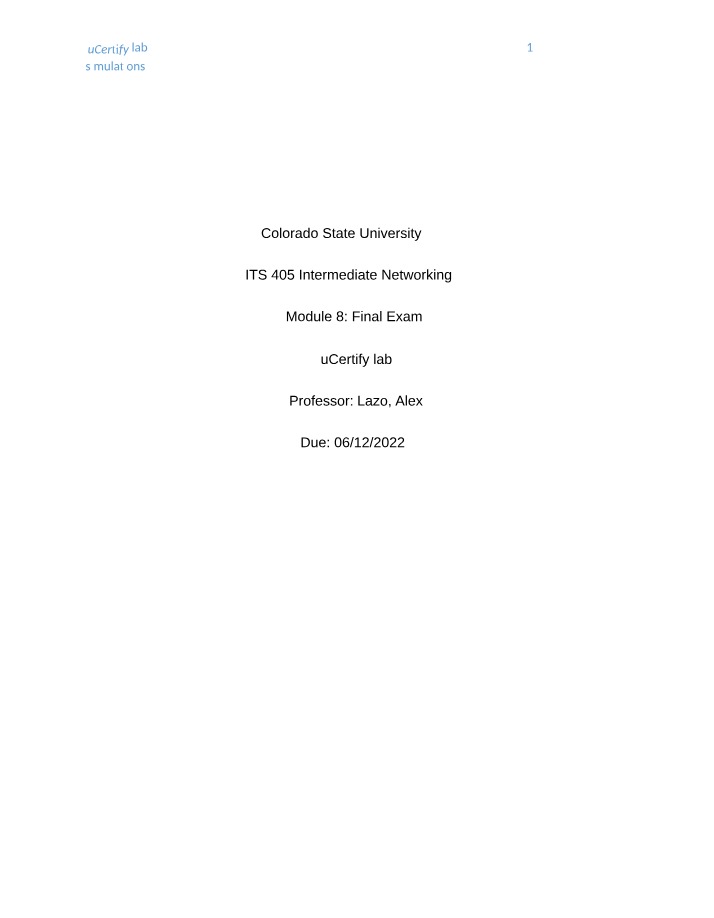 Intermediate Networking Final Exam (ITS405)