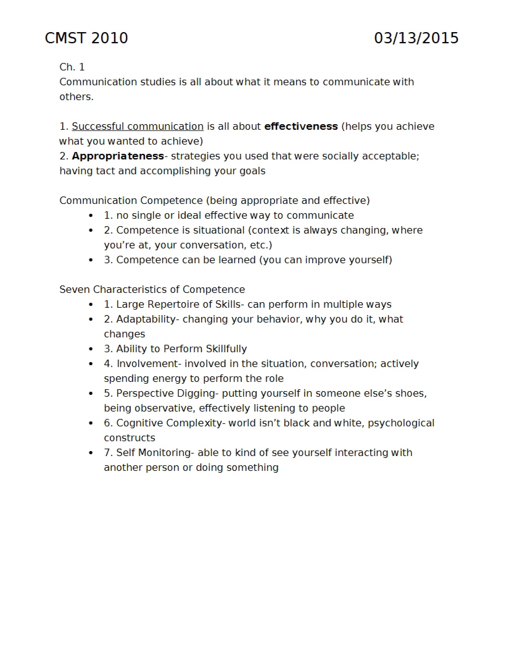 Interpersonal Communication Notes