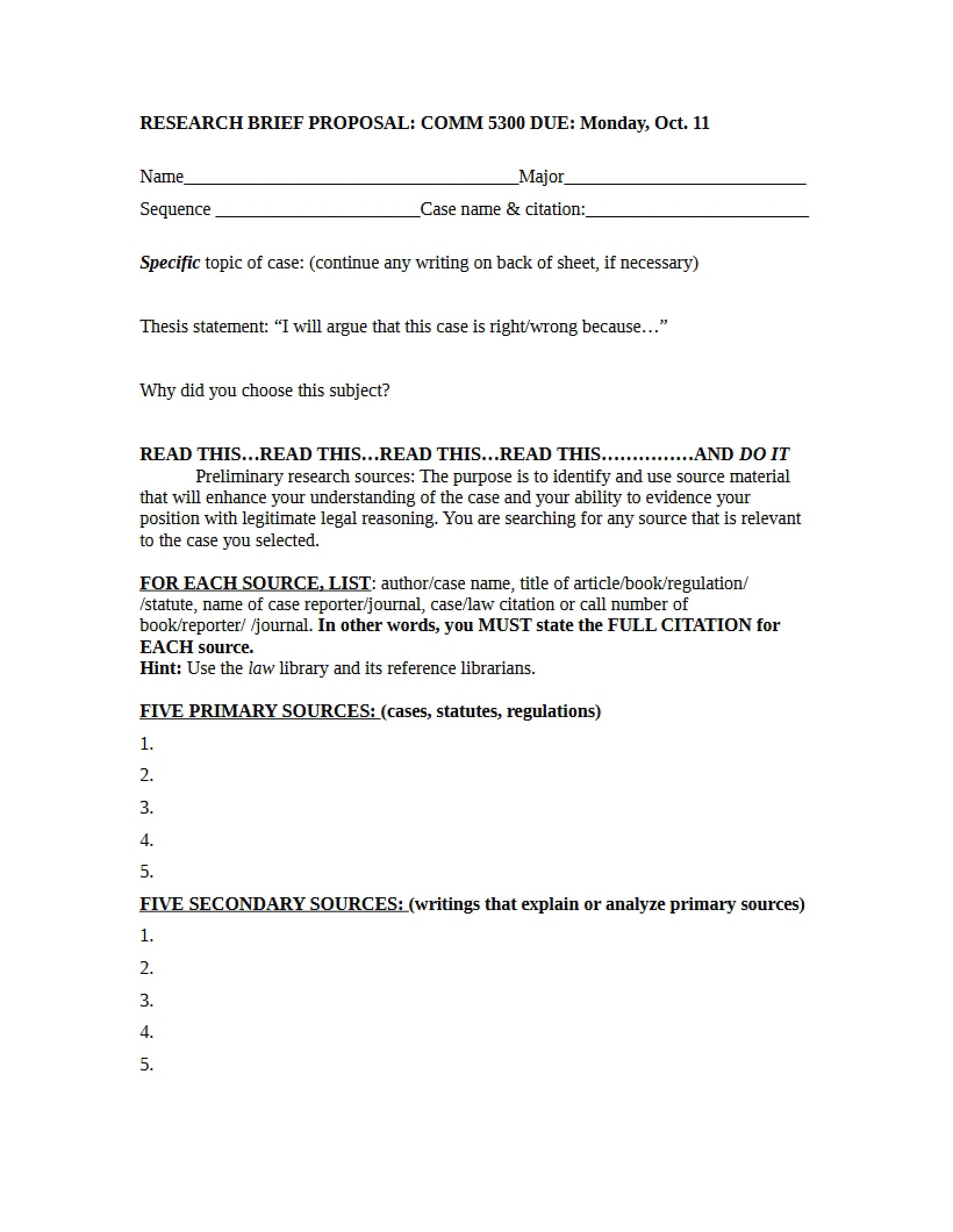 Mass Comm Law Research Brief Proposal
