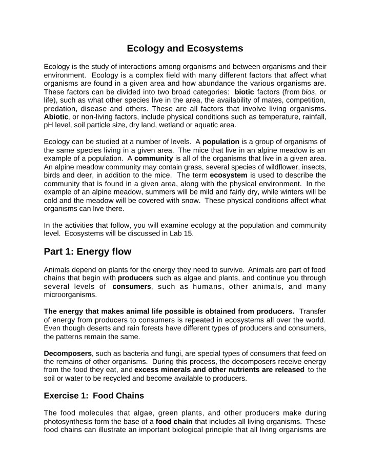 Ecology Interactions, Energy Flow, and Factors