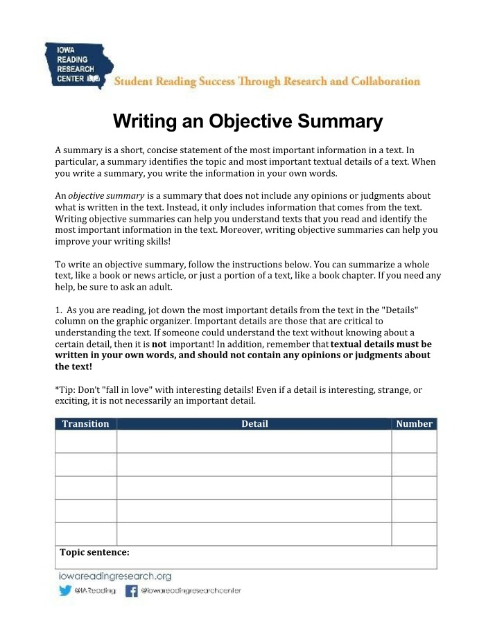 Guide to Writing an Objective Summary