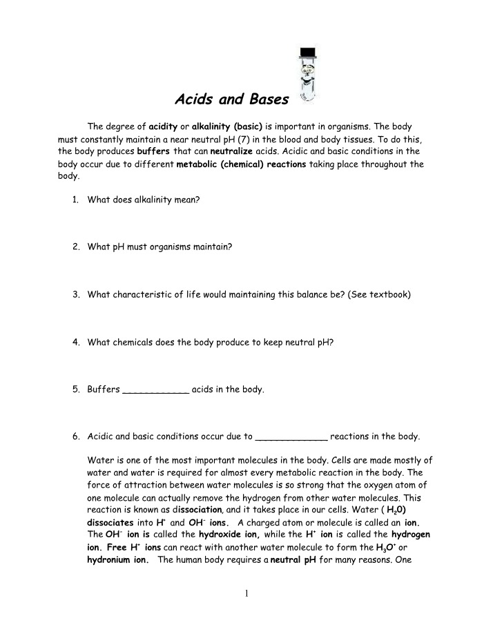 Acids and Bases in Organisms - The Importance of Maintaining pH