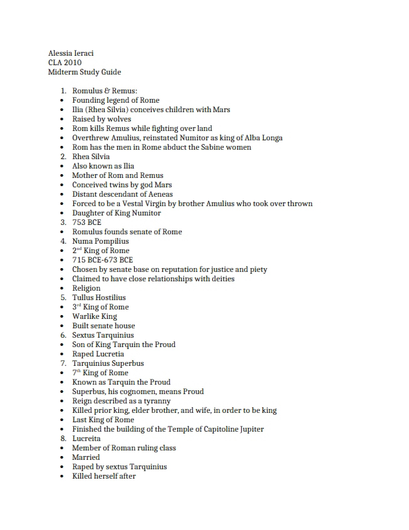 Study Guide for the Midterm