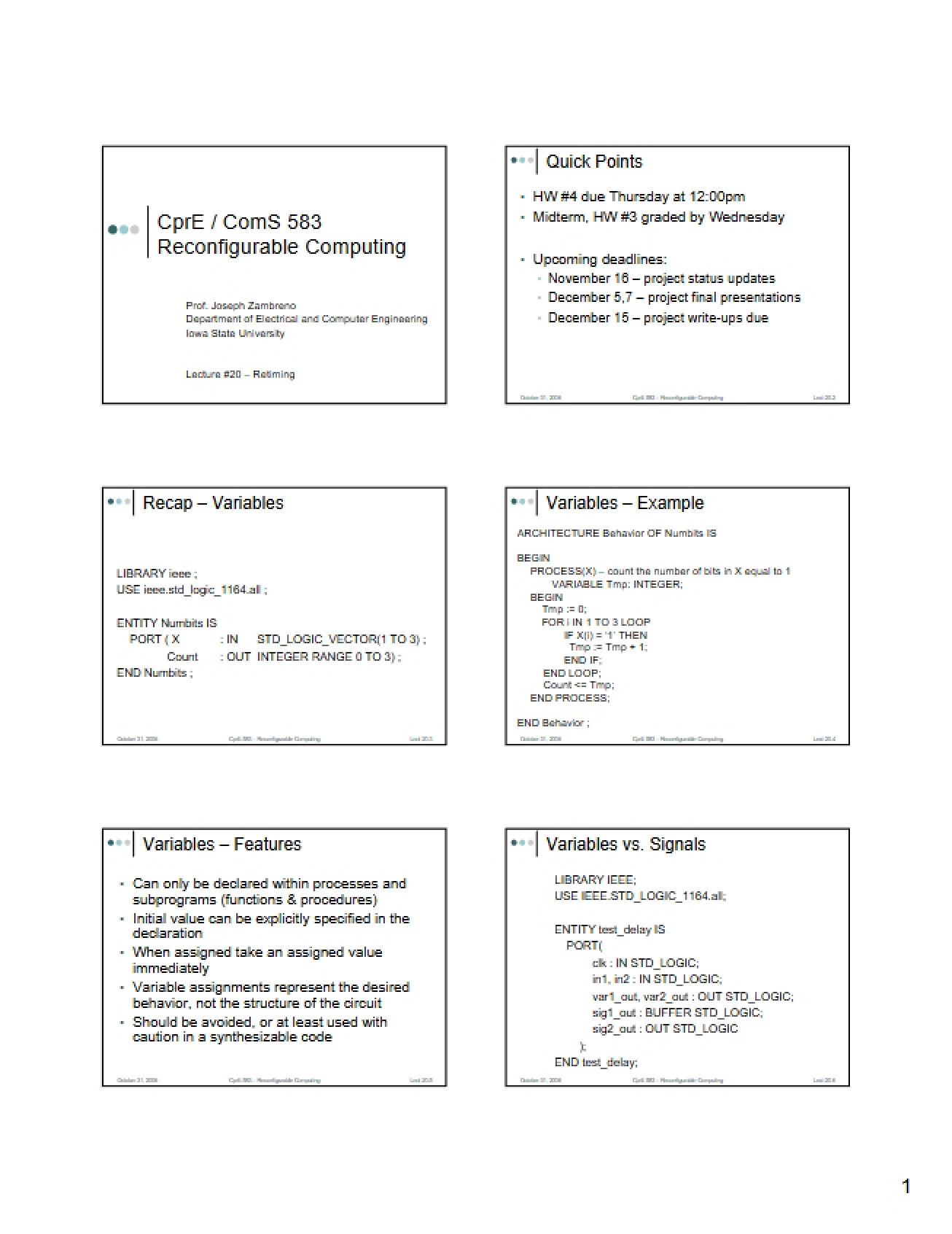 Twentieth Lecture on Reconfigurable Computing