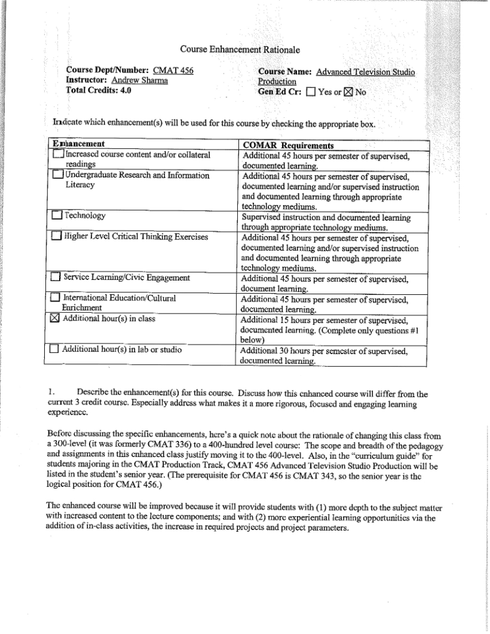Syllabus Advanced TV Studio Production - 13 Pages