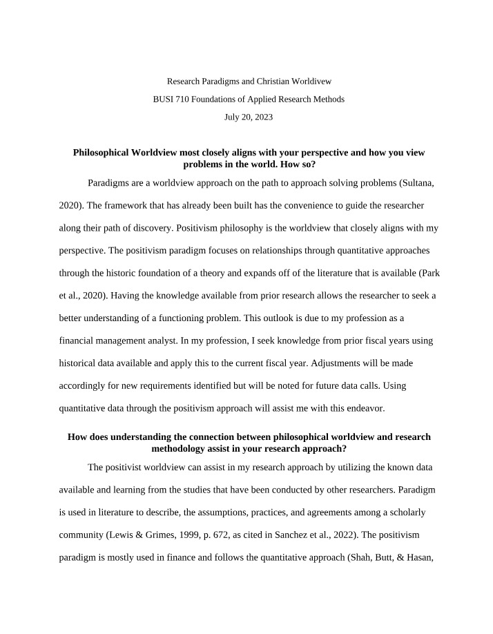Discussion - Christian Worldview and Research Paradigms