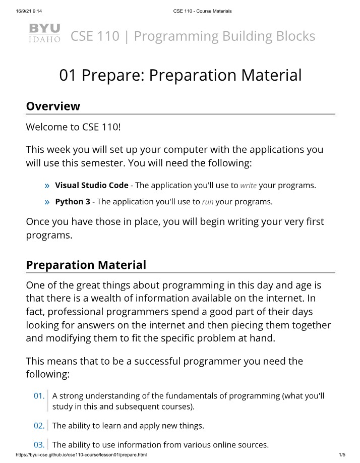Course Materials - CSE 110