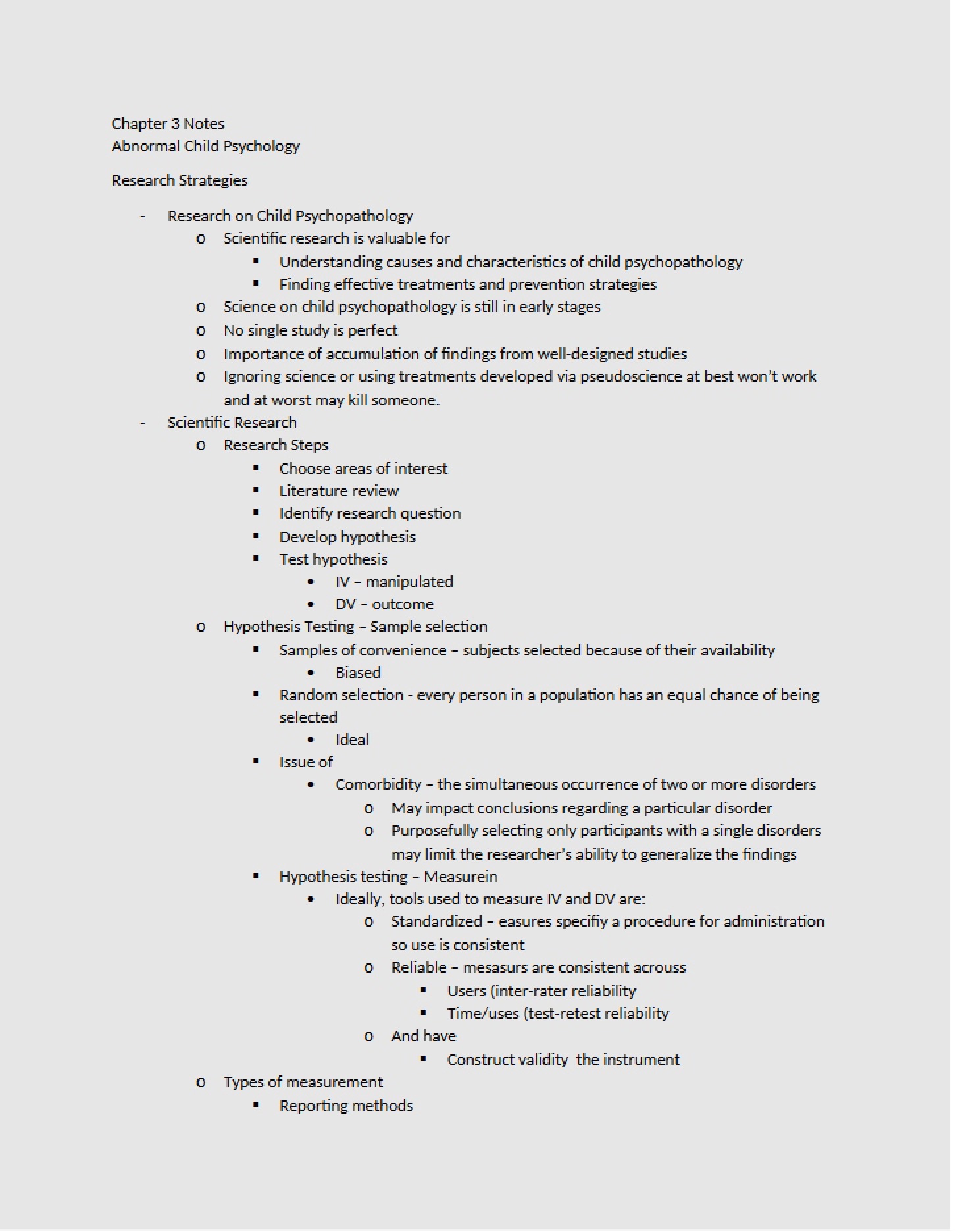 Abnormal Child Psychology Concepts