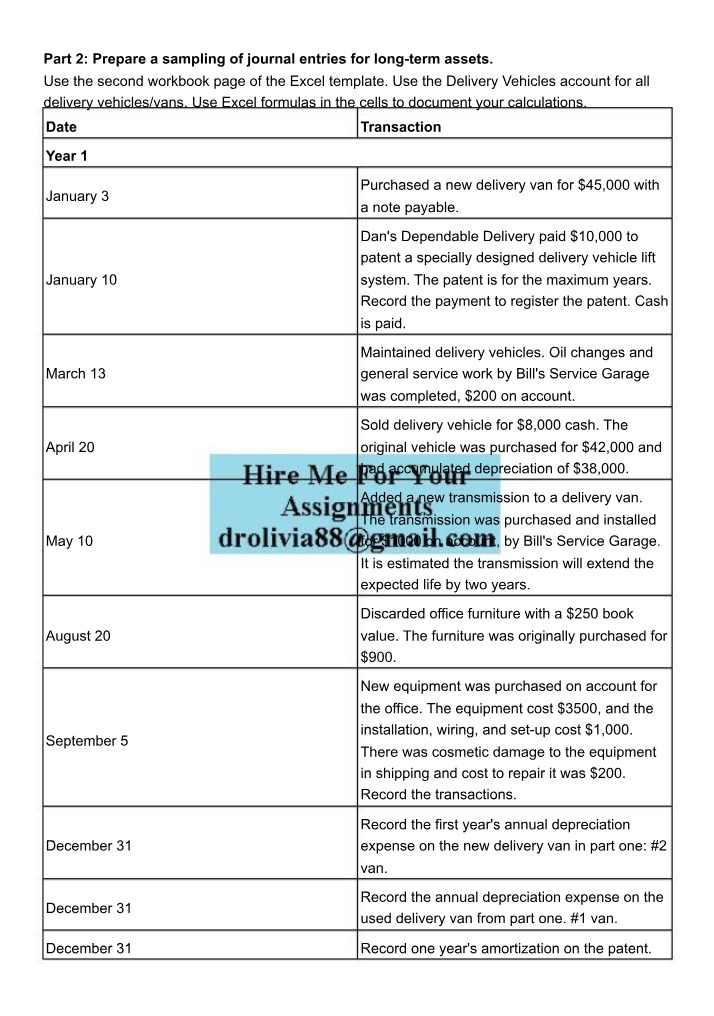 Long-Term Assets Journal Entries - Delivery Vehicles and Equipment