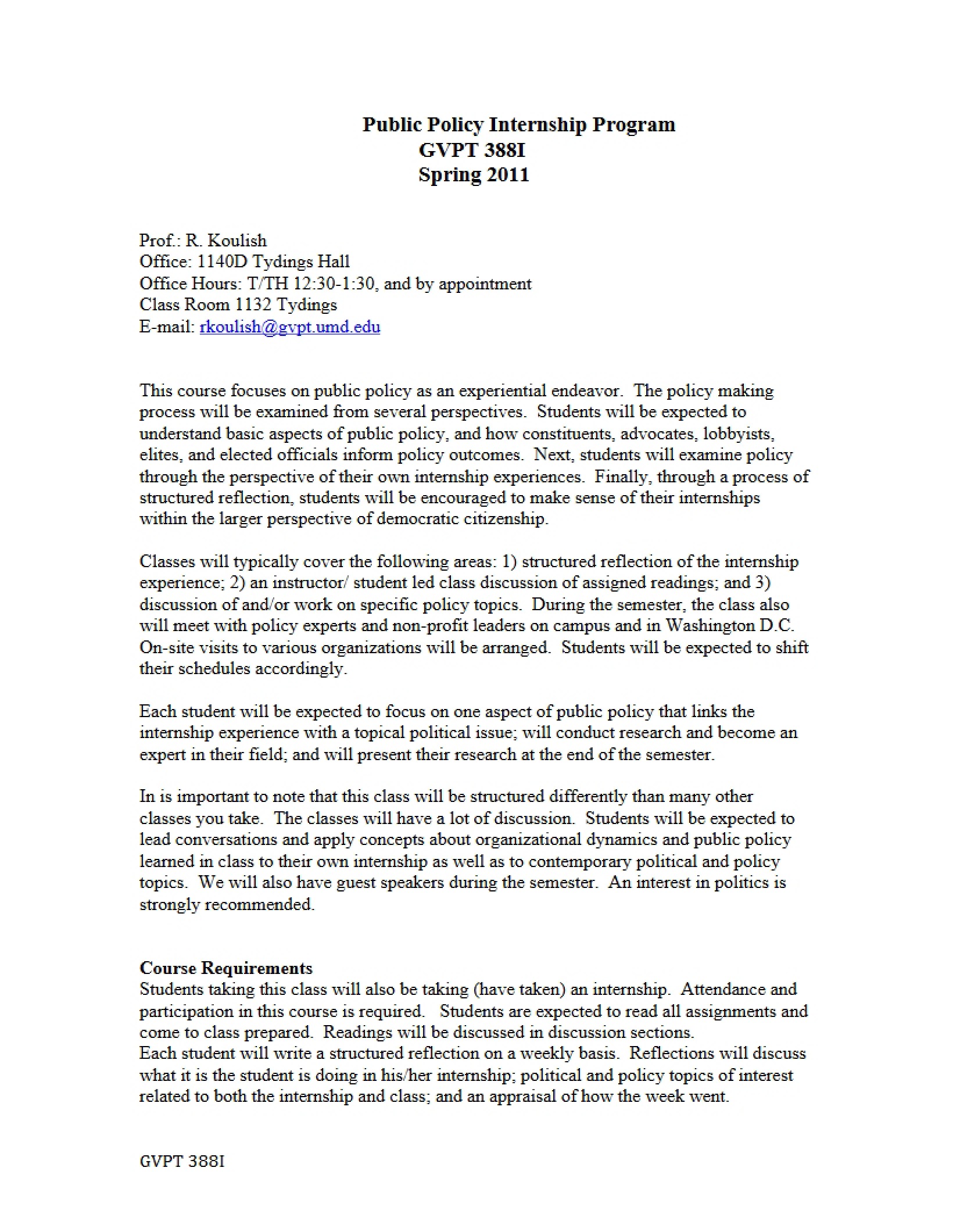 Syllabus for Internship Program