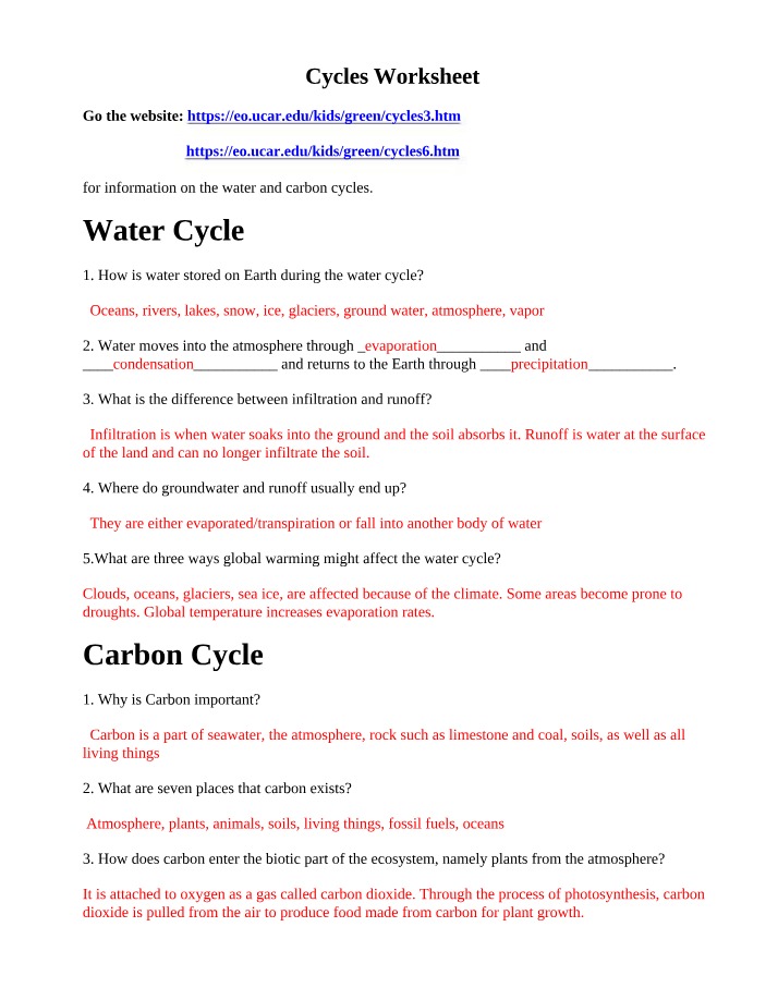 Worksheet on Cycles