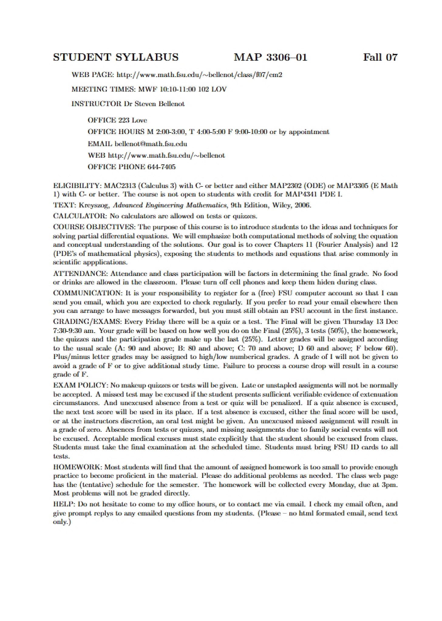 Syllabus for MAP 3306