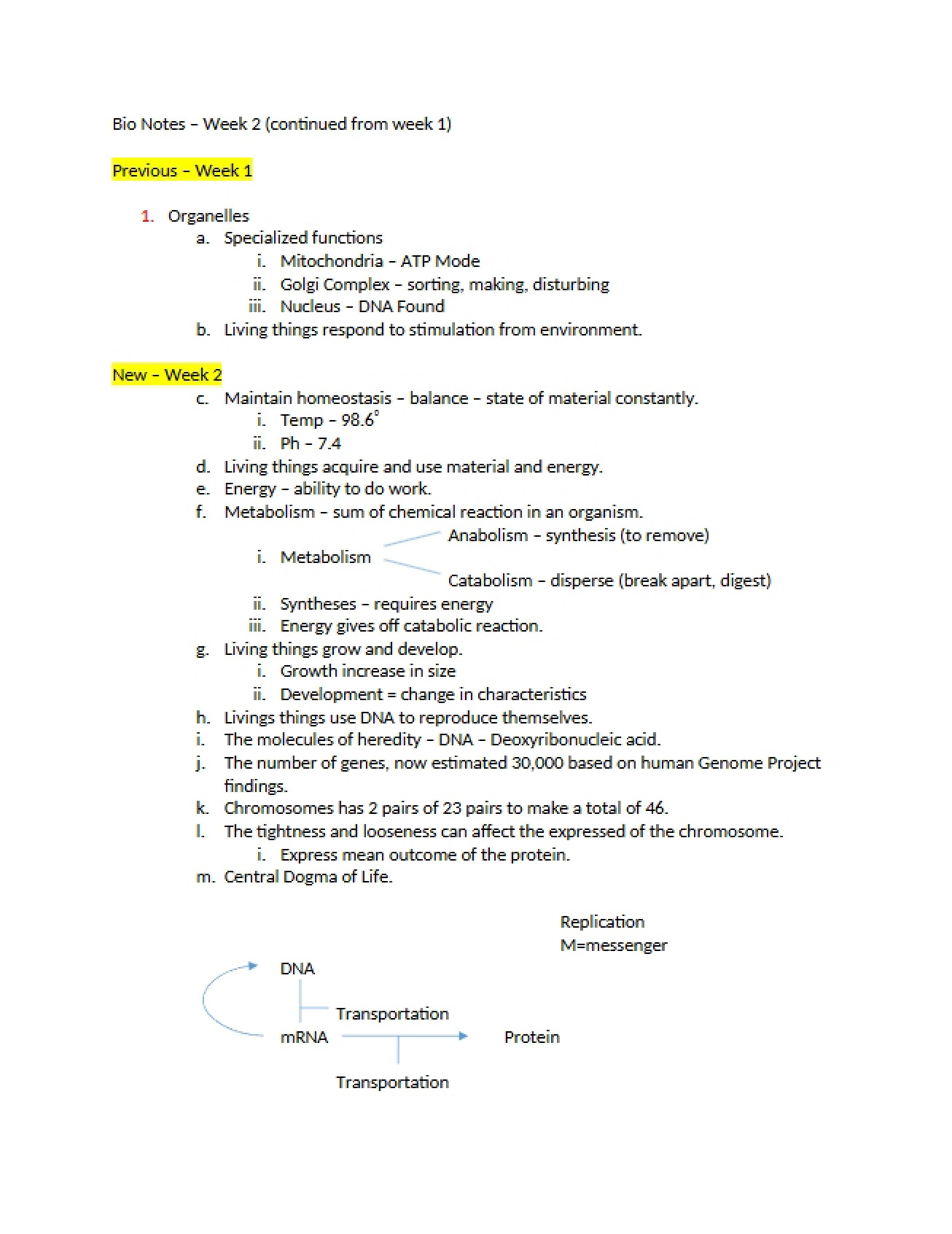Week Two Biology Notes