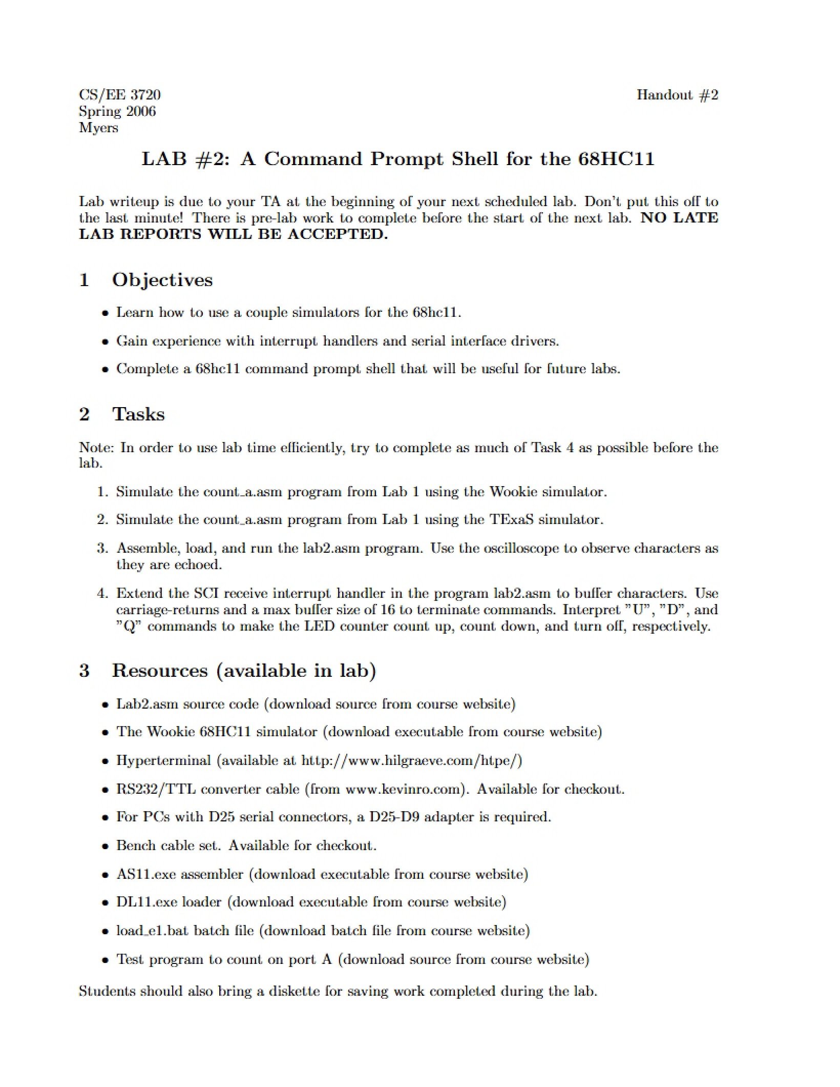 Handout 68HC11 Command Prompt Shell