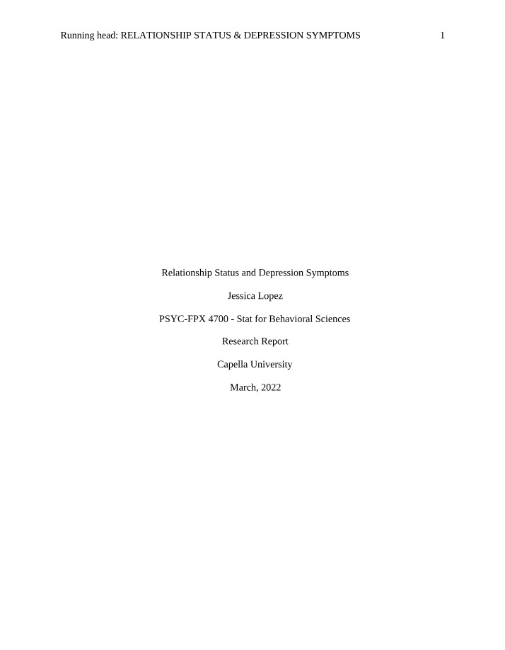 Relationship Status and Depression Correlation
