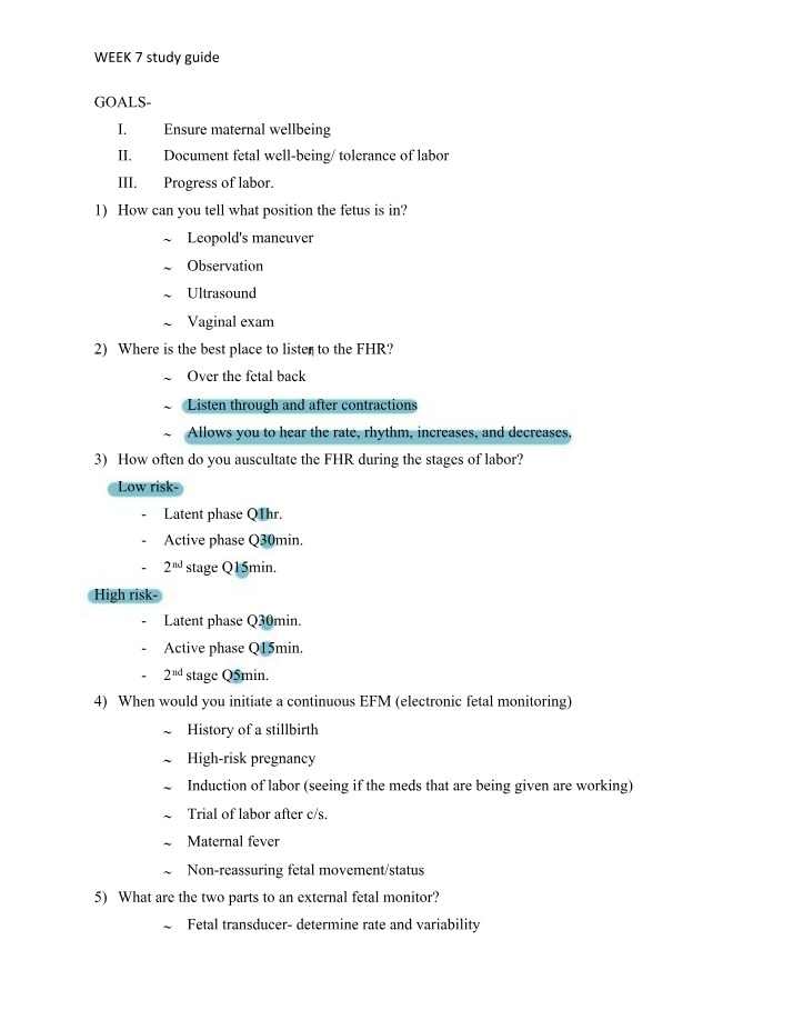 Week 7 Study Guide - Pediatrics and Maternity