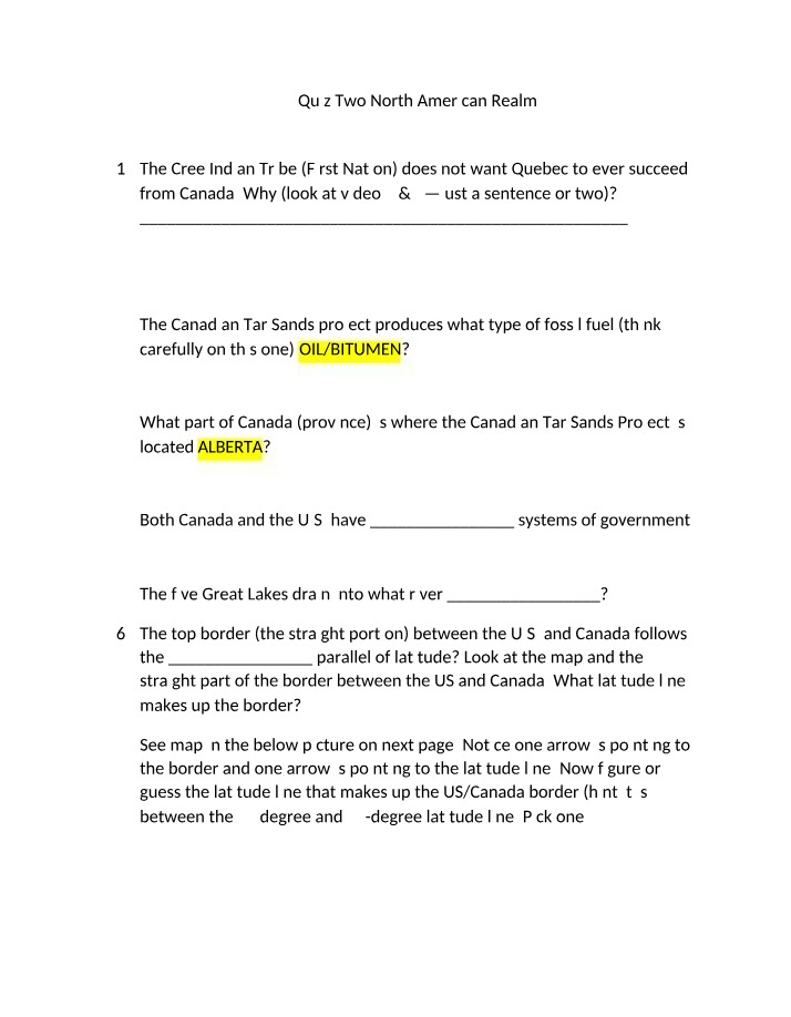 Quiz 2 - North American Realm