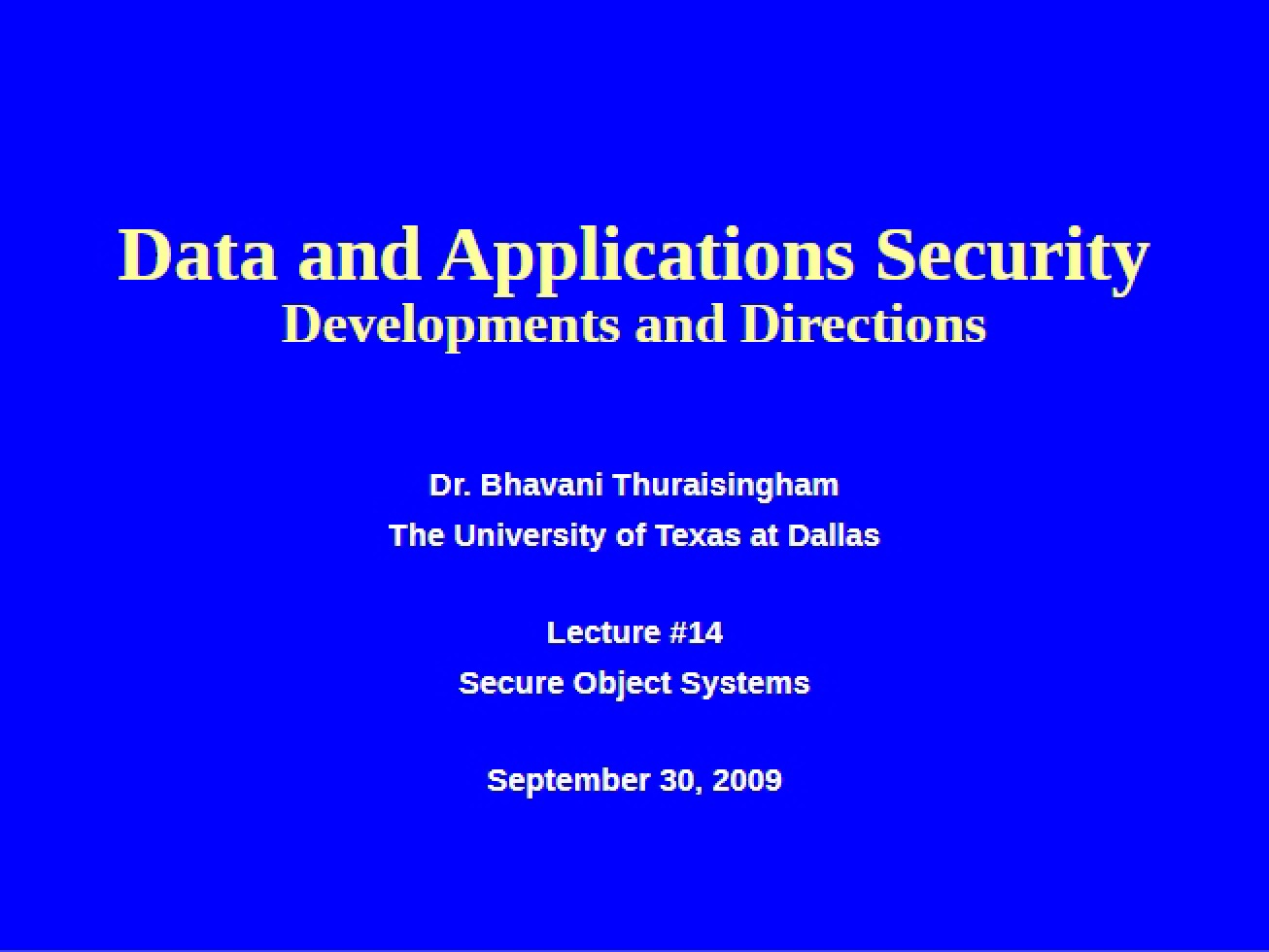 Fourteenth Lecture on Secure Object Systems