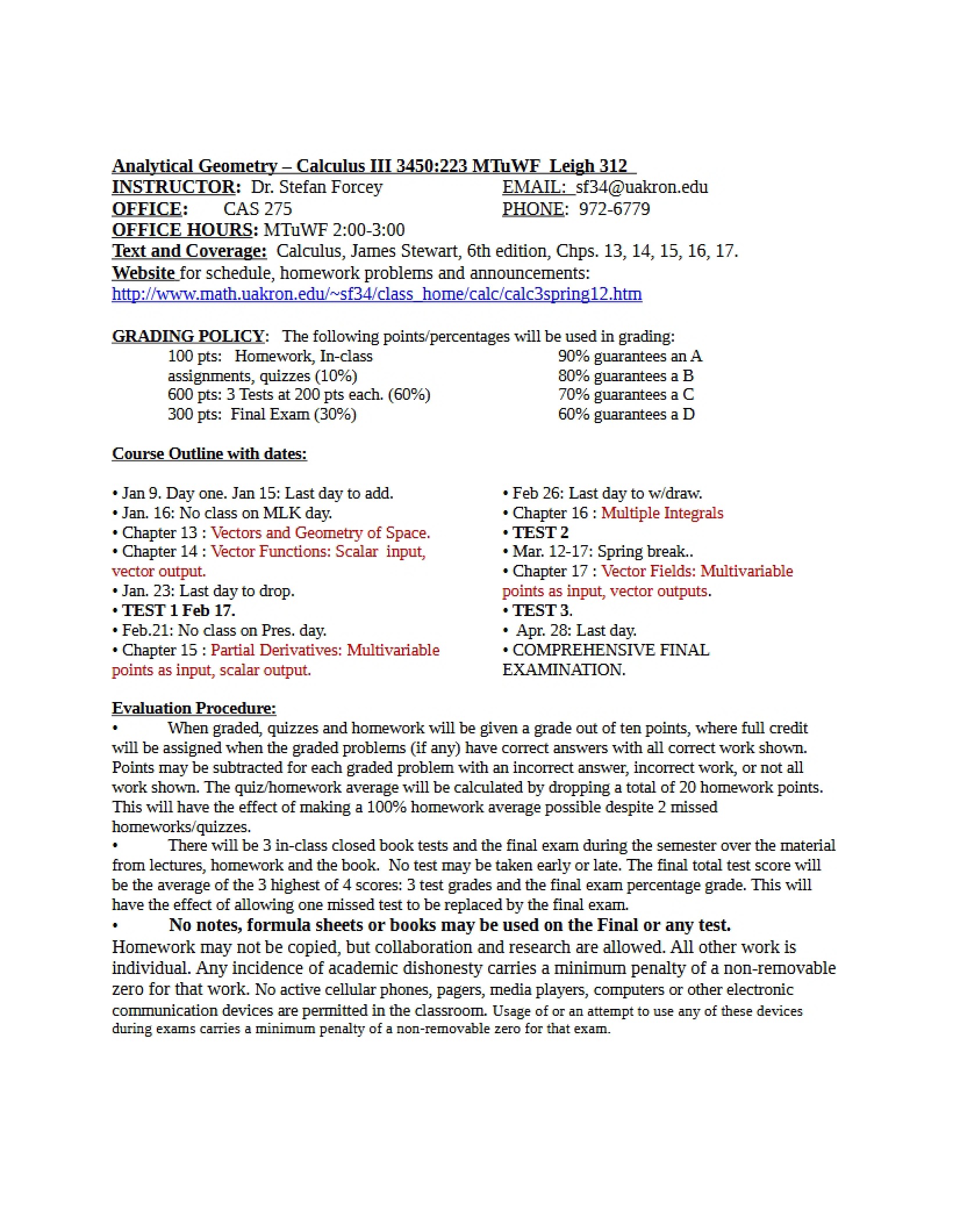 Syllabus Calculus III & Analytical Geometry